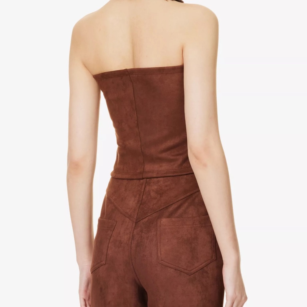 leset gaia cropped faux-suede bandeau tube top in choco brown - Picture 3 of 13